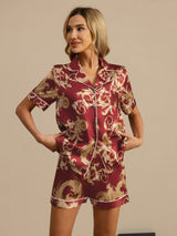 [Wine Dragon] SilkSilky  Short Sleeve Notch Collar Women's Pajamas 003