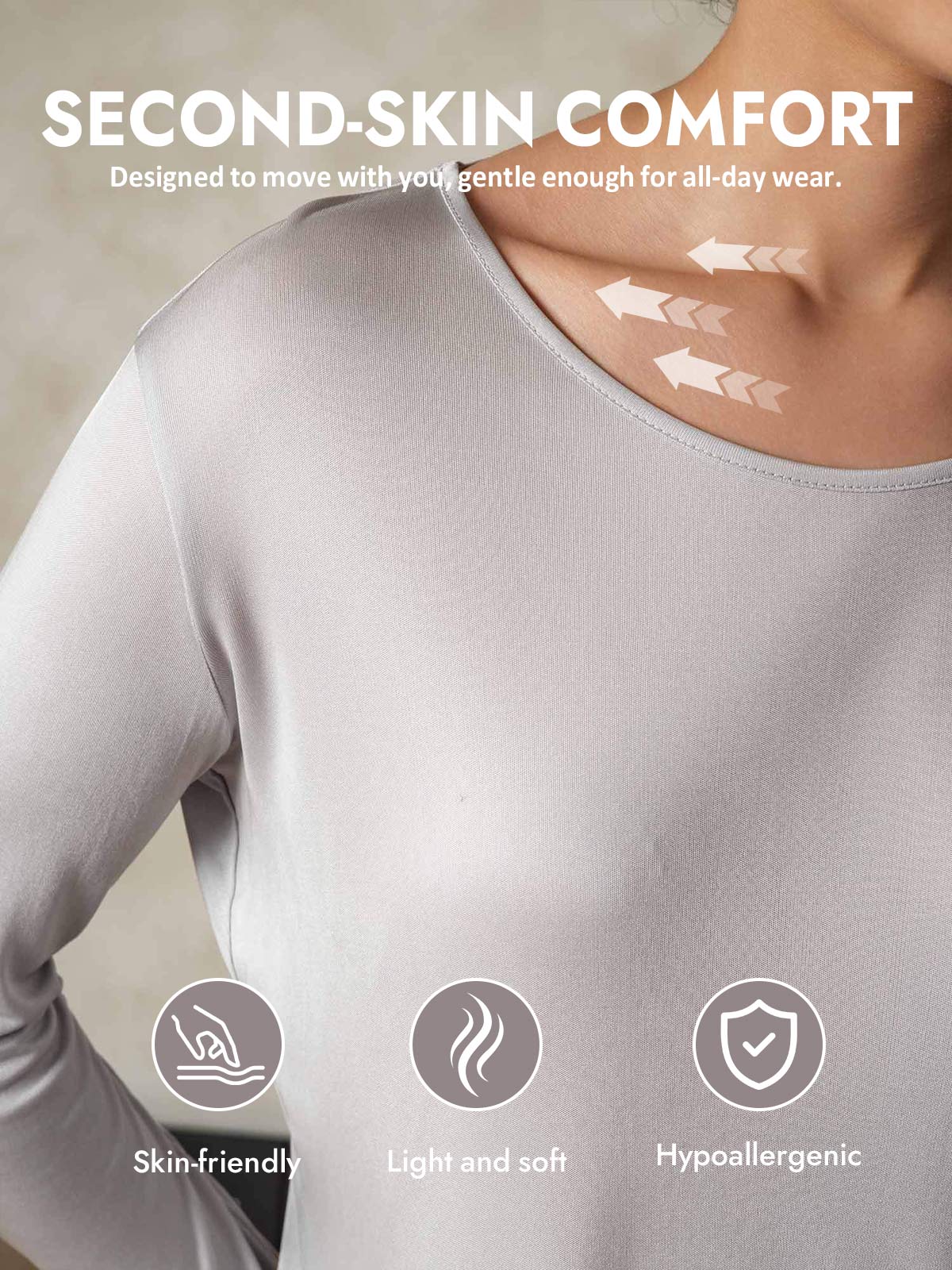 [Silver] SilkSilky  Silk Long Sleeve Round Neck Long Johns 003