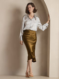 SilkSilky  19Momme Pure Silk Skirt Brown 005