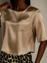 [Champagne] SilkSilky  Pure Silk Half Sleeve Scoop Neck Women's T-Shirt 008