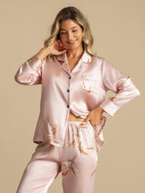 [Pink] SilkSilky  Long Sleeve Lapel Collar Women's Pajamas 006