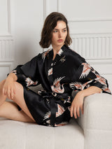 [Black] SilkSilky  19Momme 3/4 Sleeve Women's Robe 004
