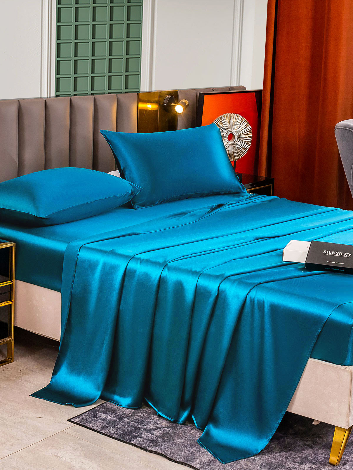 SilkSilky US 25Momme Pure Silk Bedding Set Teal 005