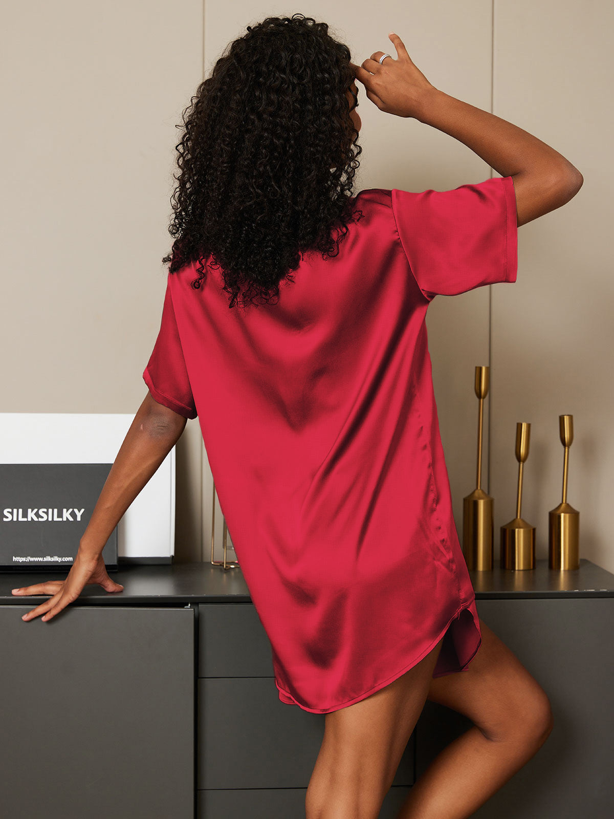 [Wine] SilkSilky  Pure Silk Round Neck Women's Pajamas 003