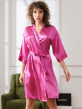 SilkSilky US Pure Silk Half Sleeve Womens Robe RoseRed 003