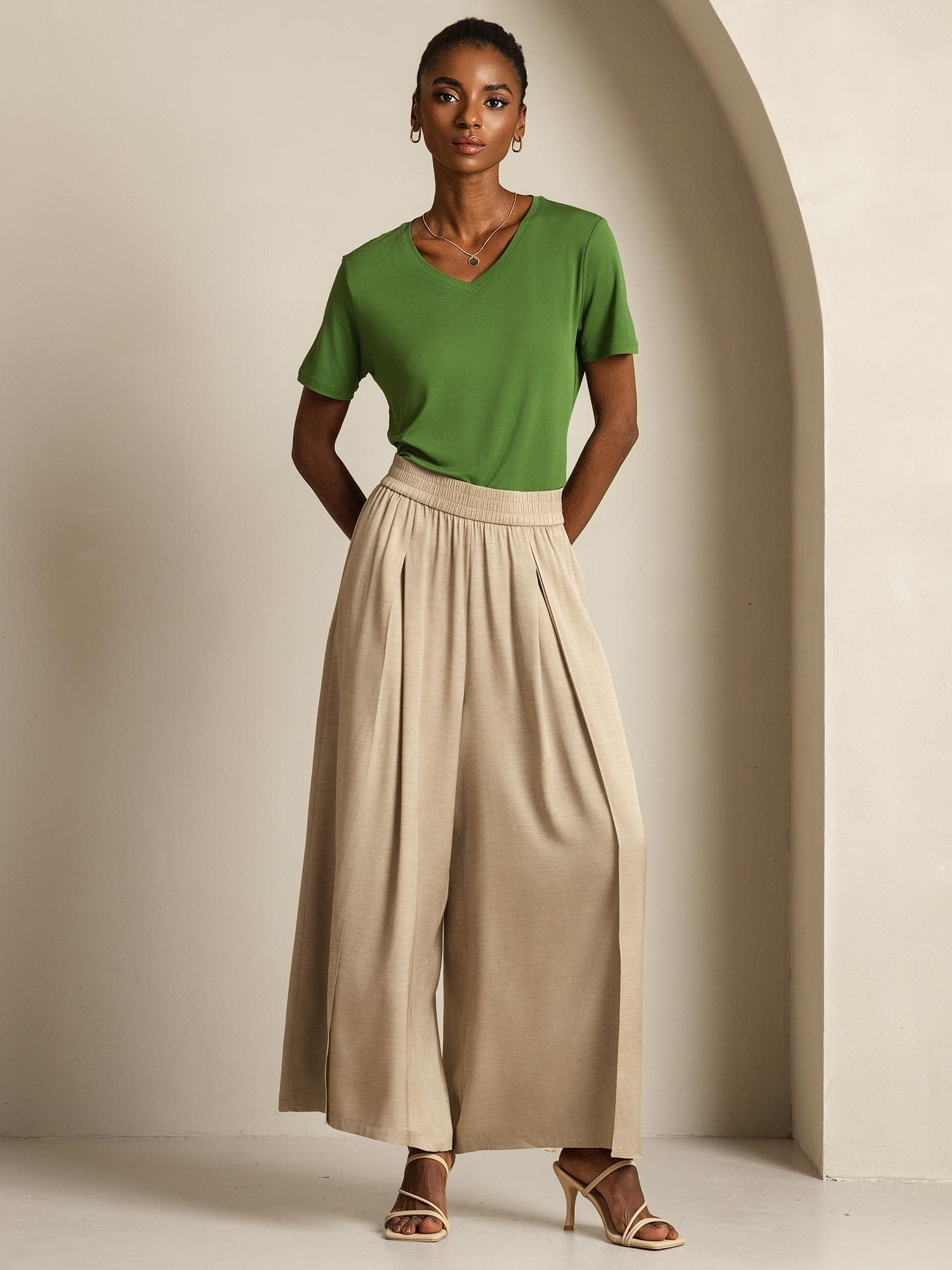 [Tan] SilkSilky  19Momme Silk Womens Pants 009,