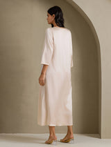 [Beige] SilkSilky 3/4 Sleeve Round Neck Dress 002