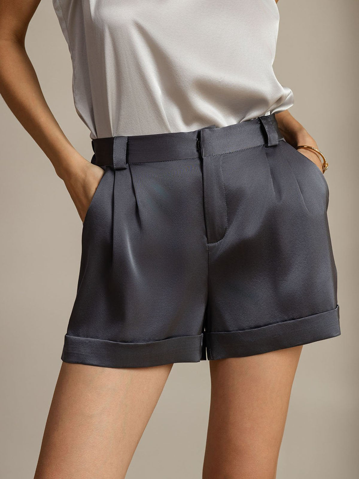 [DarkGray] SilkSilky 19Momme Silk Womens Shorts 001