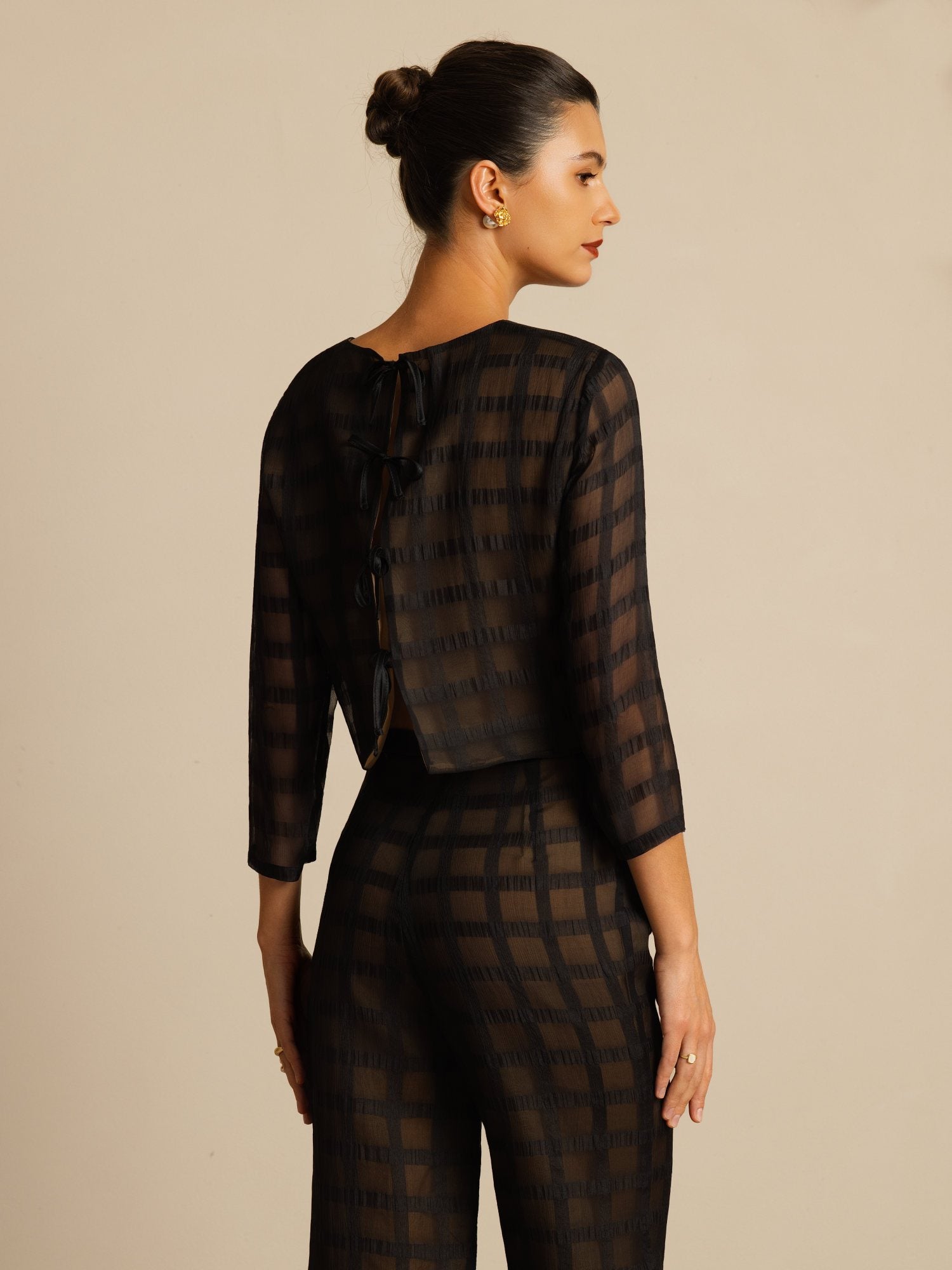 [Black] SilkSilky Pure Silk Long Sleeve Round Neck Women''s Outfit Sets 007