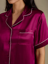 [Fuchsia] SilkSilky  Short Sleeve Lapel Collar Women's Pajamas 004