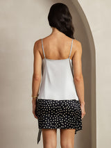 [Silver] SilkSilky  19Momme Stretch Silk Charmeuse Spaghetti Strap Cowl Neck Camisole Top 002