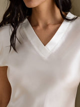 [White] SilkSilky  Cap Sleeve V Neck Nightgown 004