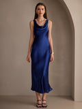 SilkSilky US Pure Silk Sleeveless Boat Neck Dress DarkBlue 001