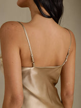[Champagne] SilkSilky  Spaghetti Strap V Neck Nightgown 005