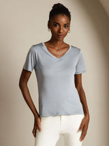[Light Gray] SilkSilky  Short Sleeve V Neck Women's T-Shirt 003