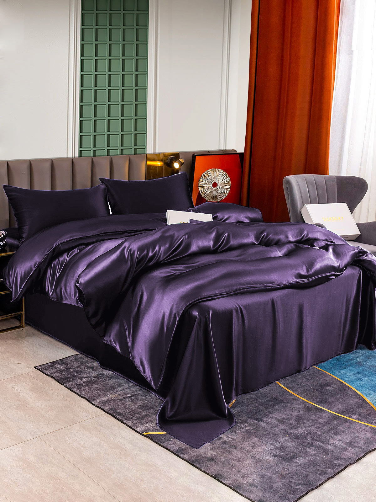 SilkSilky US 25Momme Pure Silk Bedding Set DeepPurple 002