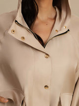 [Tan] SilkSilky Silk Satin Surah Long Sleeve High Neck Women's Outerwear 007
