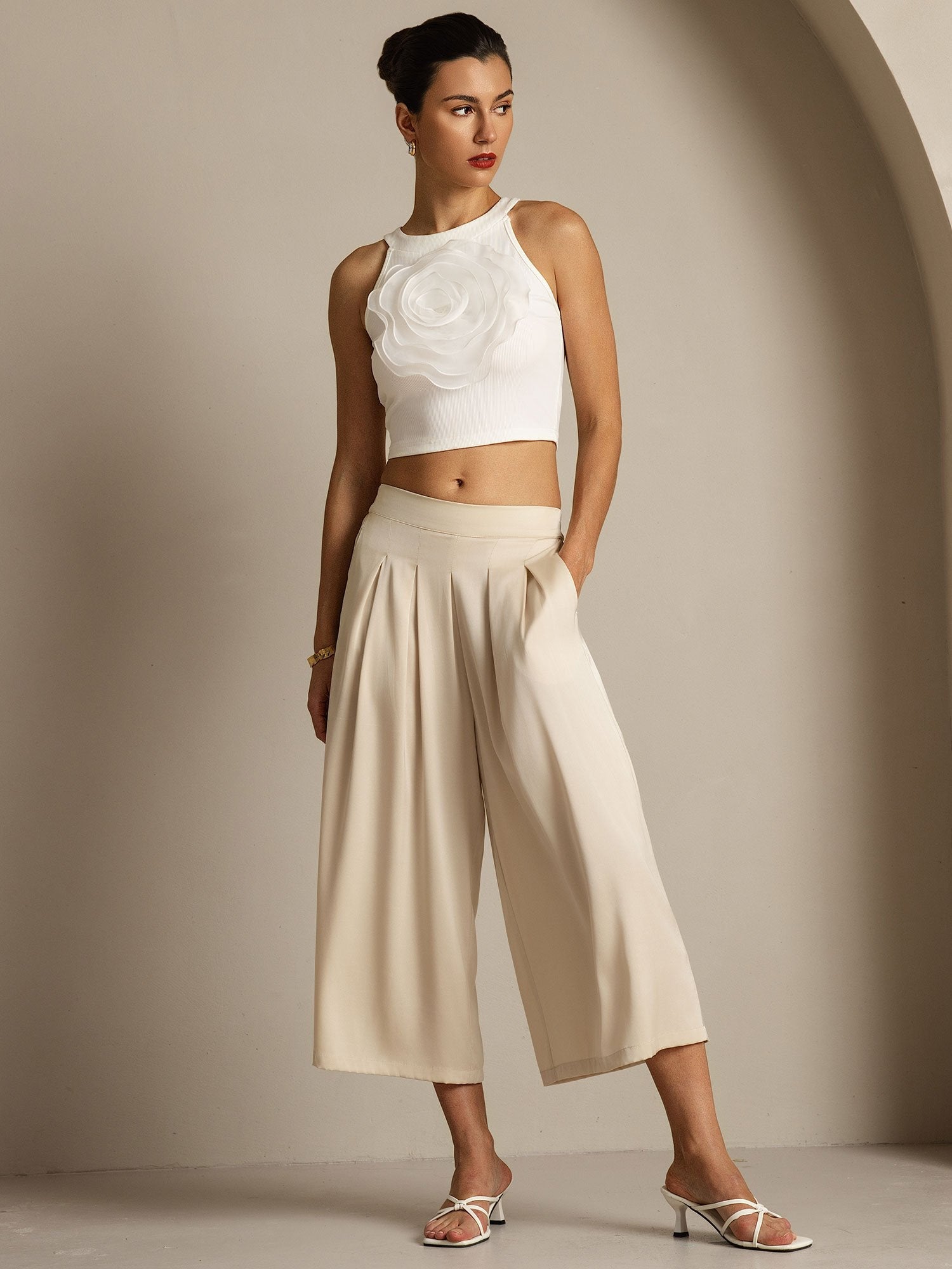 [Beige] SilkSilky 19Momme Silk Womens Pants 007