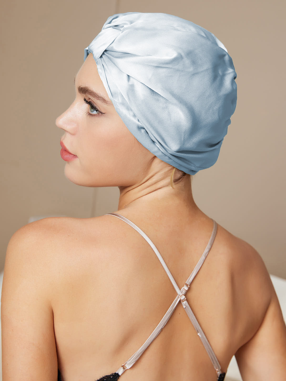 SilkSilky  Pure Silk Sleep Cap LightBlue 002