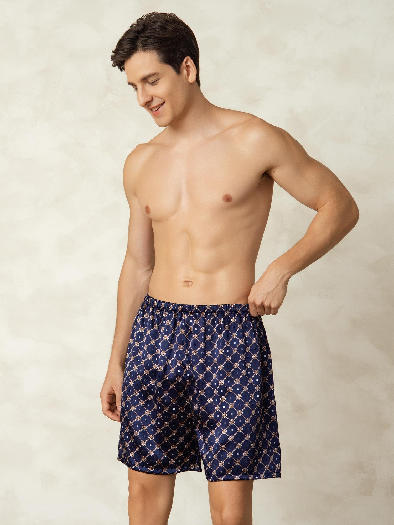 [Navy Chain] SilkSilky  Pure Silk Mens Sleep Bottoms 007