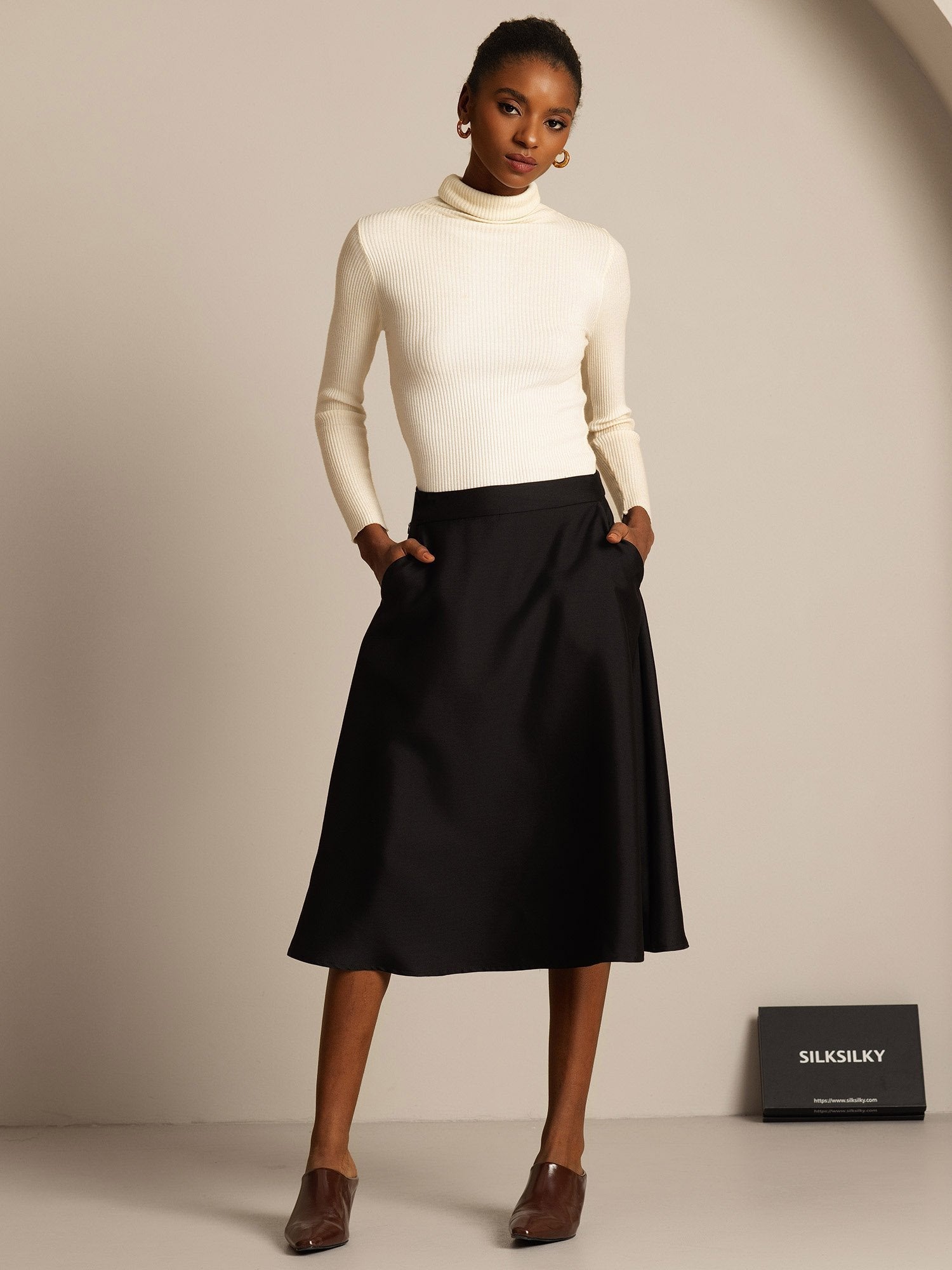 [Black] SilkSilky  32Momme Silk Skirt 005,