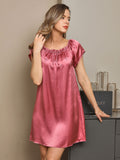 SilkSilky US Pure Silk Cap Sleeve Tie Neck Nightgown PaleMauve 001