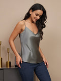 SilkSilky US Pure Silk Sleeveless V Neck Camisole Top DarkGray 005