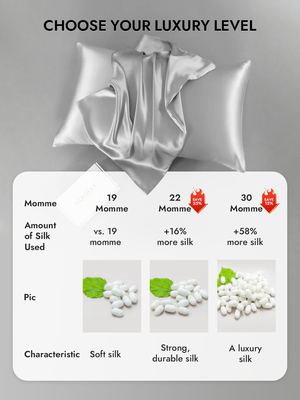 100% Mulberry Silk Pillowcase - Hidden Zipper