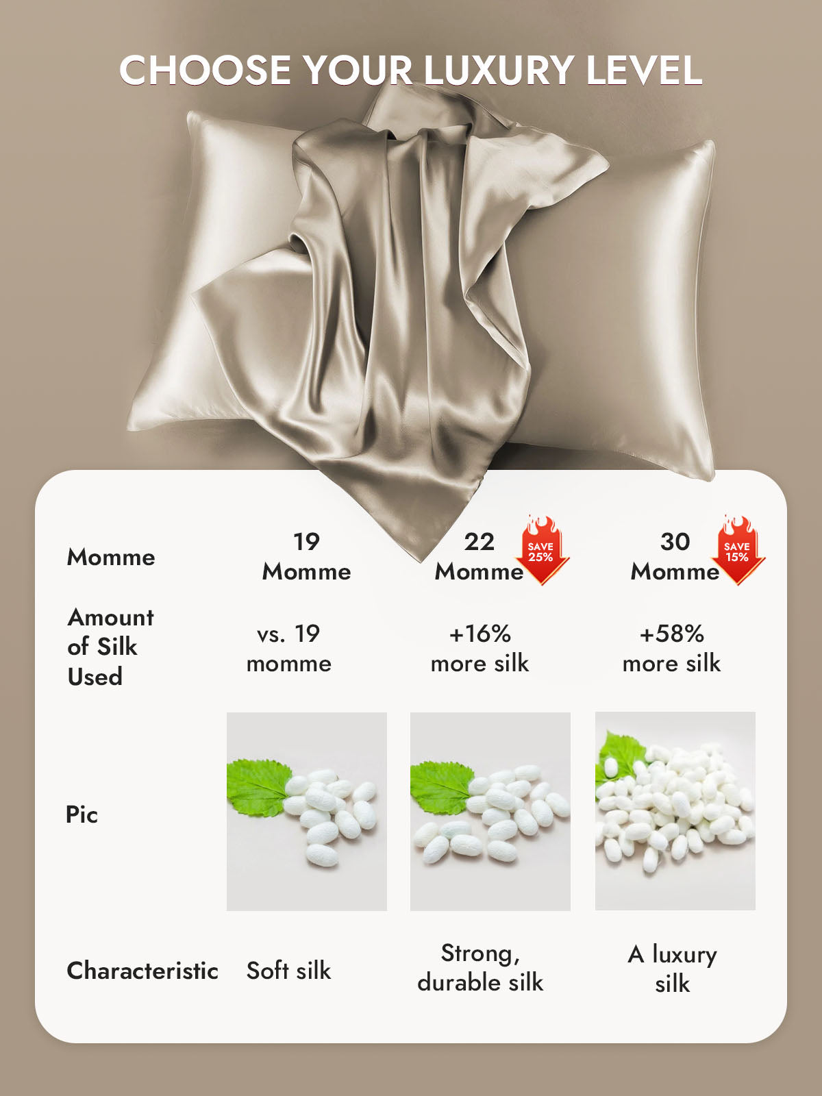 100% Mulberry Silk Pillowcase - Hidden Zipper