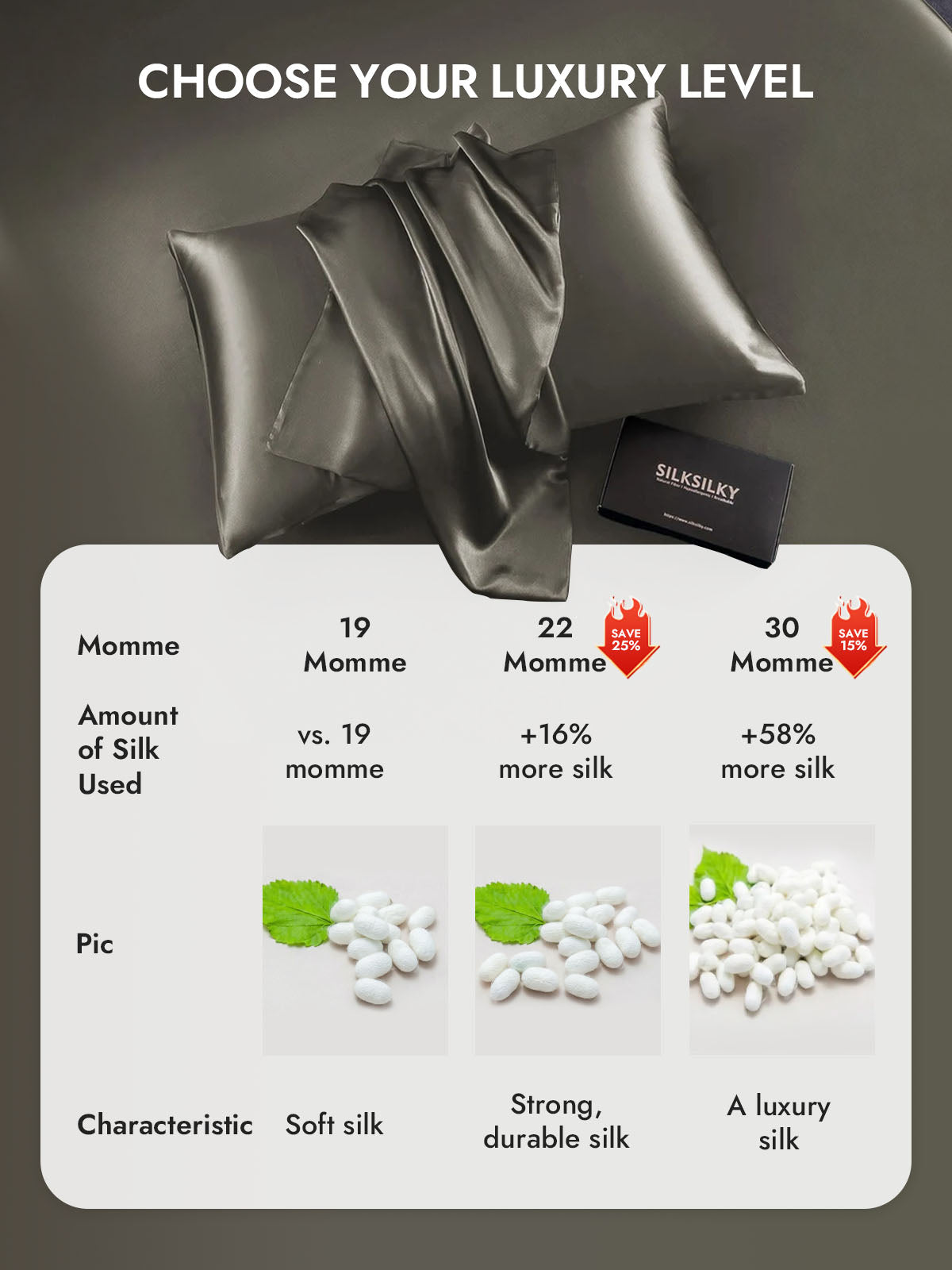 100% Mulberry Silk Pillowcase - Hidden Zipper