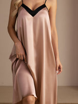 [Tuscany] SilkSilky Spaghetti Strap V Neck Nightgown 007