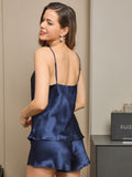 SilkSilky US Pure Silk Sleeveless V Neck Camisole Set DarkBlue 003