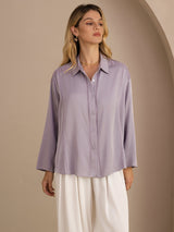 [Purple] SilkSilky Long Sleeve Lapel Collar Blouse 003