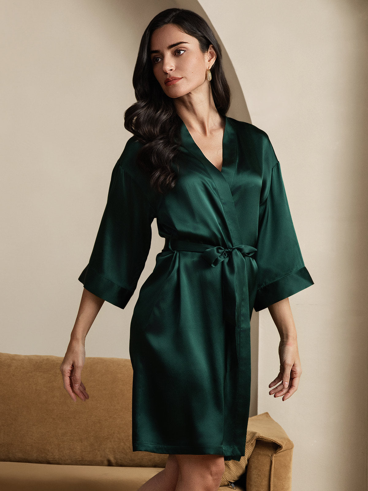 [Dark Green] SilkSilky  Pure Silk Womens Robe 001