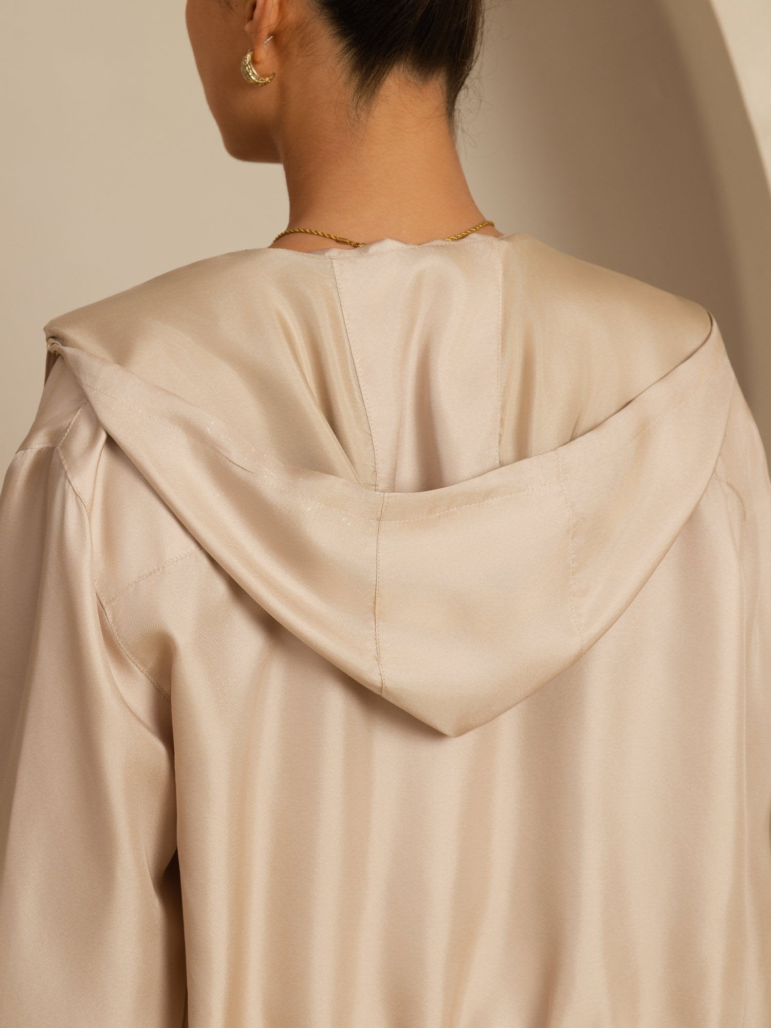 [Tan] SilkSilky 18Momme Silk Satin Surah Long Sleeve Stand Collar Women's Outerwear 004