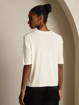 [Beige] SilkSilky  Half Sleeve Crew Neck Women's T-Shirt 002