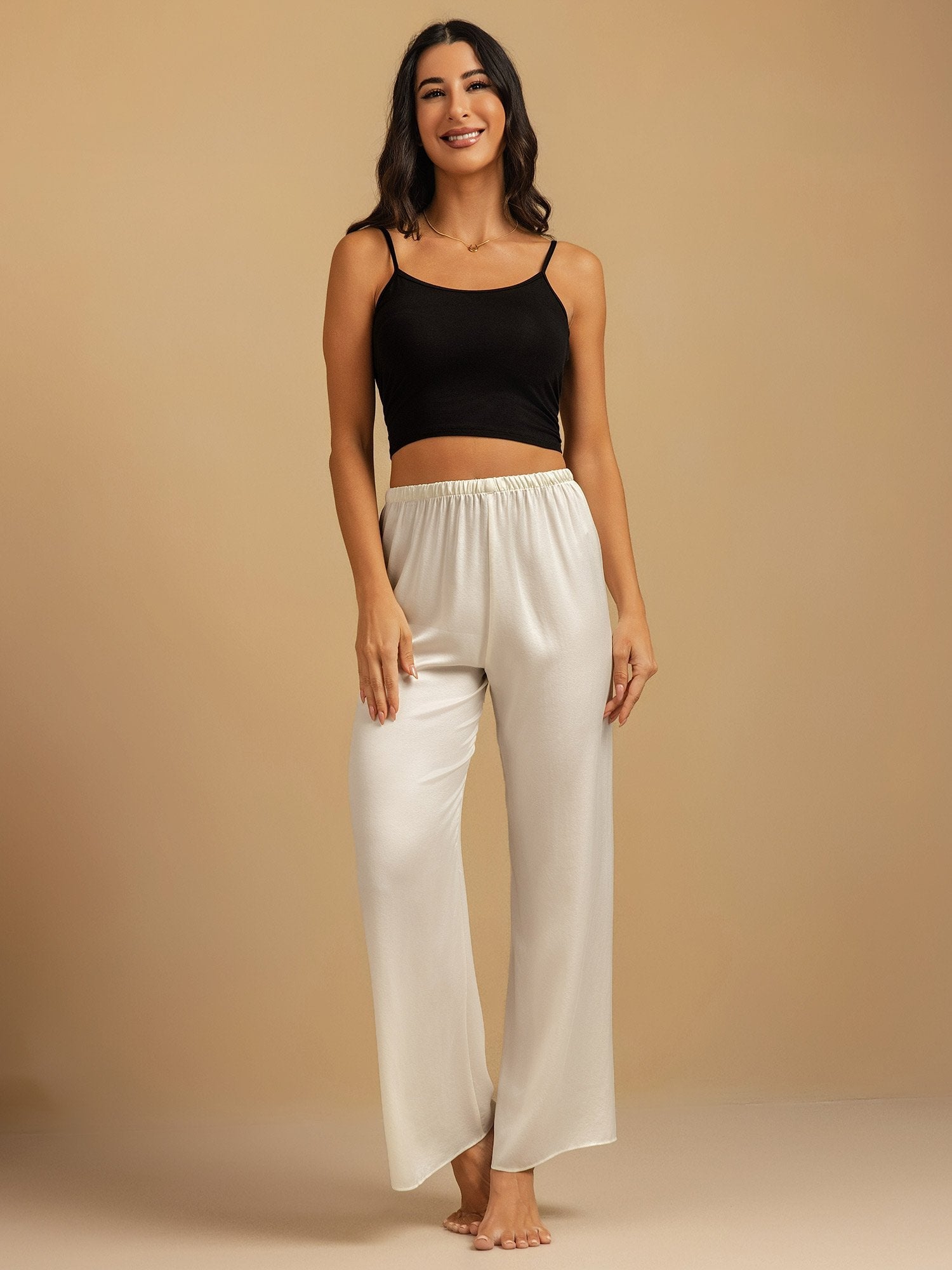 [White] SilkSilky  19Momme Silk Womens Sleep Bottoms 006,