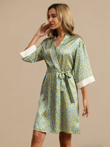 [Green Leopard] SilkSilky  19Momme 3/4 Sleeve Women's Robe 005