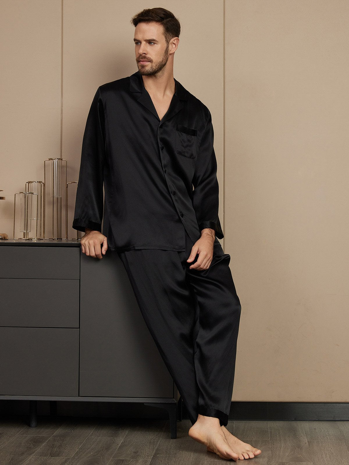 [Black] SilkSilky  Pure Silk Mens Pajamas 004