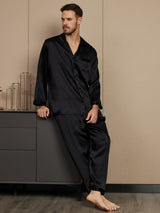 [Black] SilkSilky  Long Sleeve Notch Collar Men's Pajamas 004