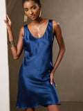 SilkSilky US Pure Silk Sleeveless Round Neck Dress DarkBlue 003