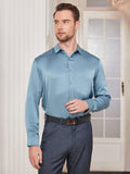 SilkSilky US Silk Blend Long Sleeve Collar Men's Shirt SteelBlue 005