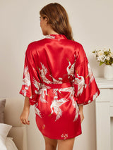 [Dark Red] SilkSilky  19Momme 3/4 Sleeve Women's Robe 002