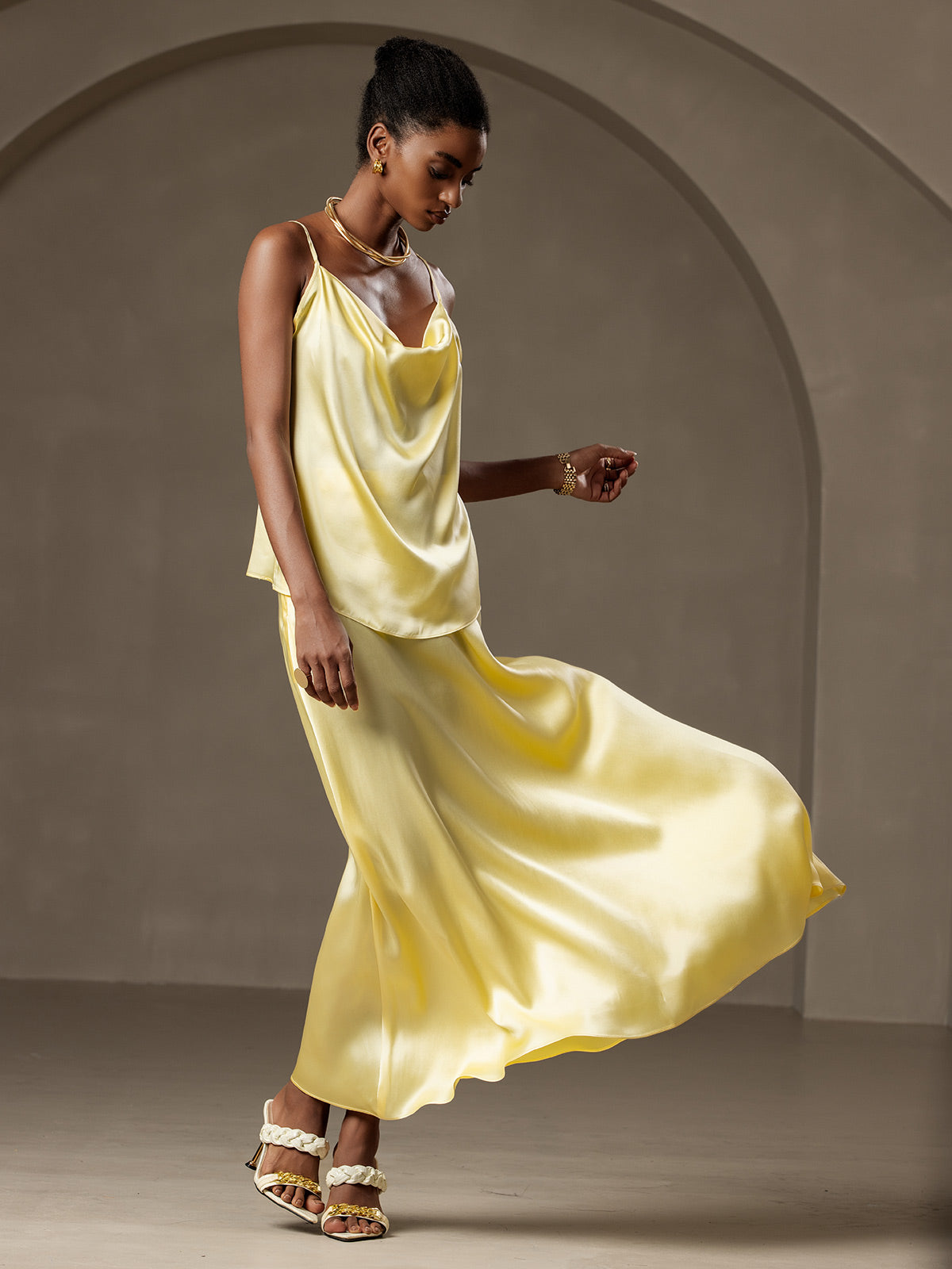 [Light Yellow] SilkSilky  19Momme Silk Skirt 006