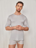 SilkSilky  Silk Knitted Short Sleeve V Neck Men's T-Shirt LightGray 003