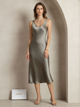 [Grayish Green] SilkSilky  Sleeveless Scoop Neck Dress 001