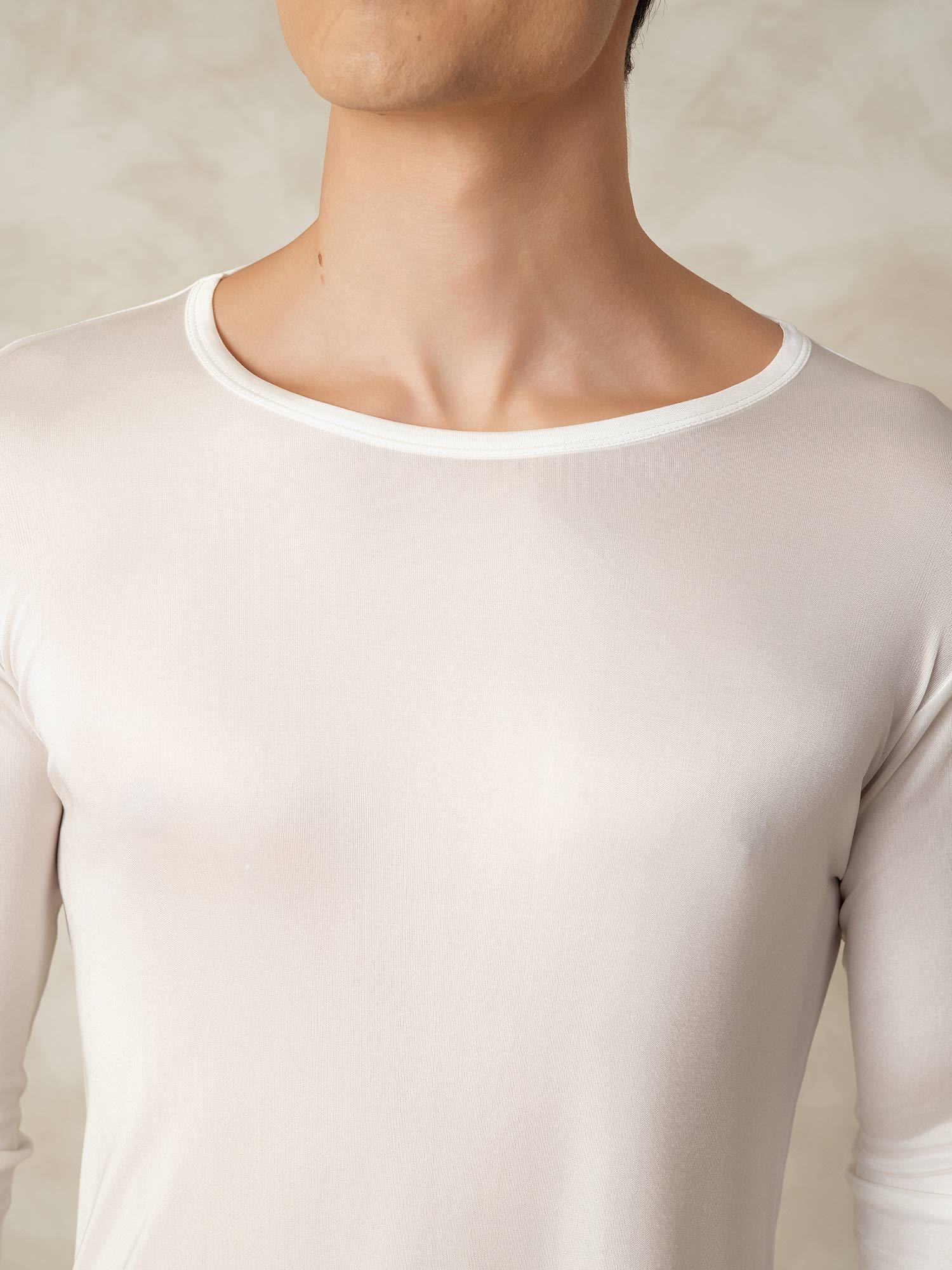 [White] SilkSilky Silk Round Neck Men's Pajamas 004