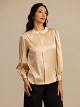 [Champagne] SilkSilky 19Momme Long Sleeve Round Neck Blouse 003