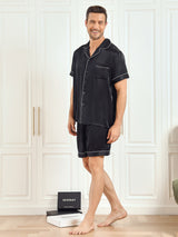 [Black] SilkSilky  Short Sleeve Notch Collar Men's Pajamas 004