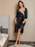 SilkSilky US Pure Silk Long Sleeve Nightgown Black 005